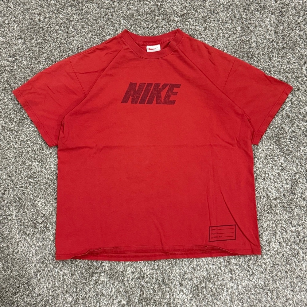Vintage 90s Nike Red T-Shirt‎ Mens Large Block Logo Locker Label Retro 90s
